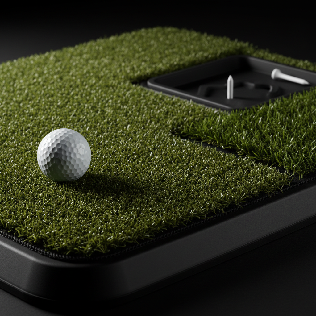 Premium golf hitting mat with multiple turf zones for simulator practice